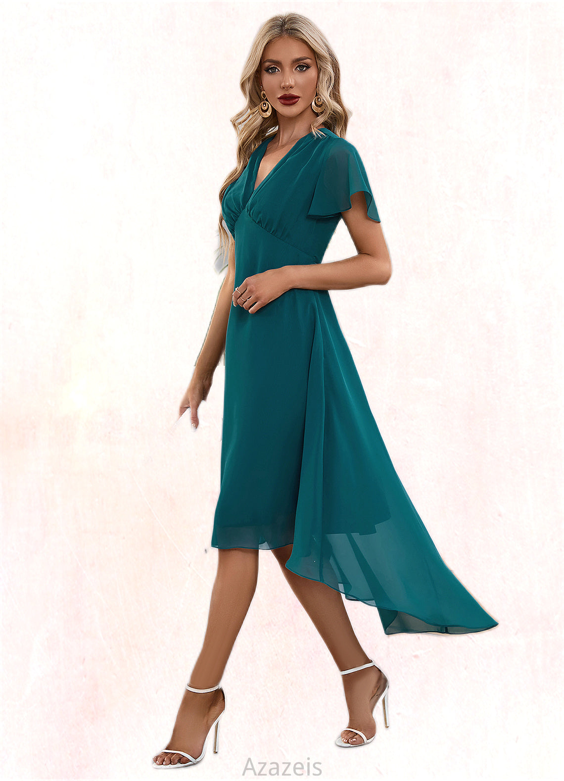 Helena V-Neck Elegant A-line Chiffon Asymmetrical Midi Dresses DFP0022495