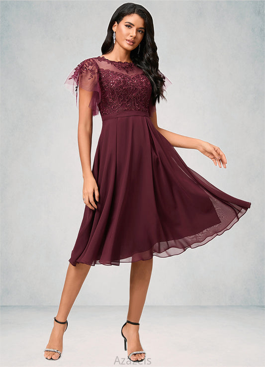 Neveah A-line Illusion Knee-Length Chiffon Cocktail Dress With Sequins DFP0022512