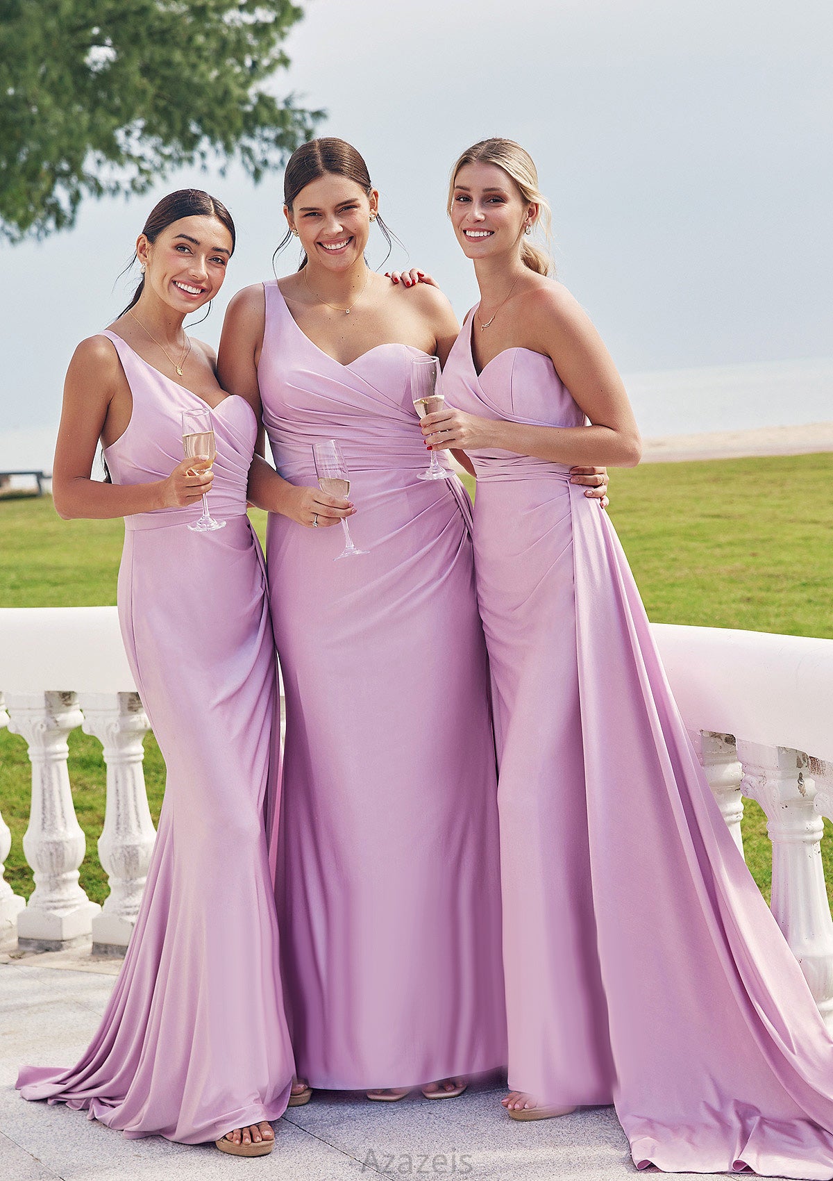 Trumpet/Mermaid One-Shoulder Sleeveless Floor-Length Jersey Plus Size Bridesmaid Dresses with Pleated Side Draping Renata DFP0025235
