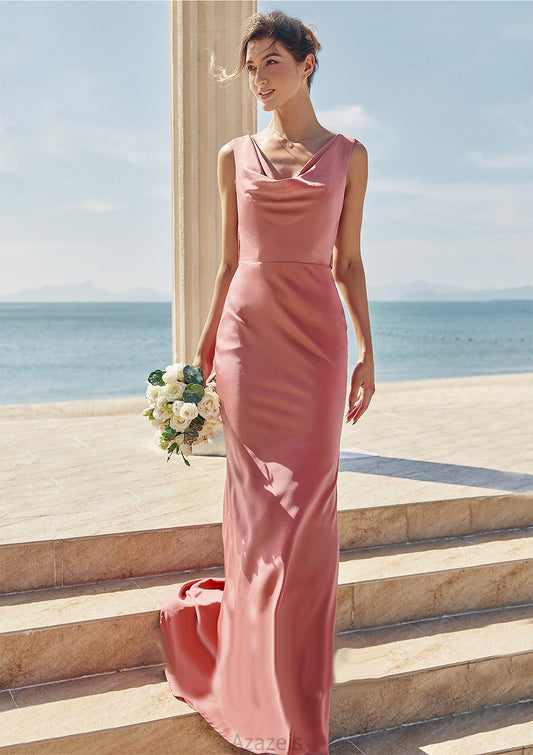 Trumpet/Mermaid Cowl Neck Sleeveless Floor-Length Stretch Satin Bridesmaid Dresses with Sashes Ryleigh DFP0025281