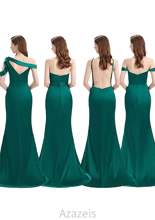 Trumpet/Mermaid Sleeveless Long/Floor-Length Silk like Satin Bridesmaid Dresses With Pleated Split Adelaide DFP0025306