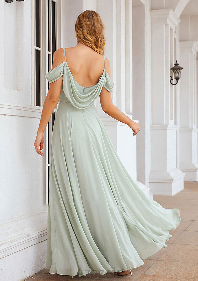 A-line Off-the-Shoulder Sleeveless Long/Floor-Length Chiffon Bridesmaid Dresseses With Pleated Belinda DFP0025307