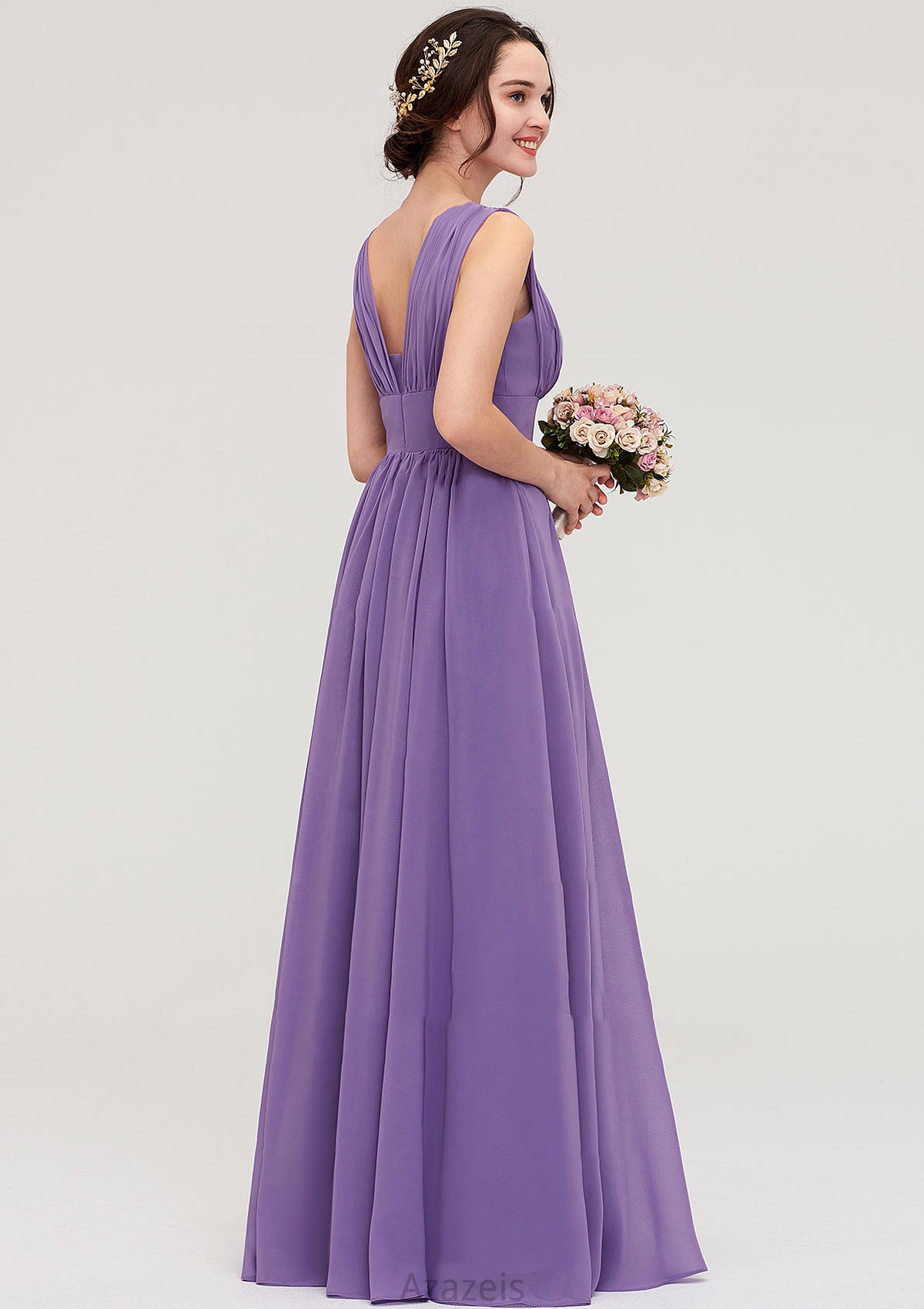 Sleeveless Scalloped Neck Chiffon Long/Floor-Length Bridesmaid Dresseses With Pleated Lesley DFP0025314