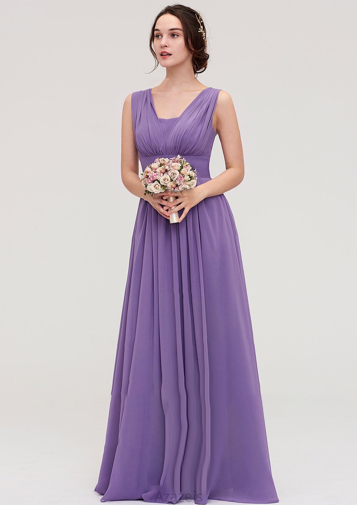 Sleeveless Scalloped Neck Chiffon Long/Floor-Length Bridesmaid Dresseses With Pleated Lesley DFP0025314