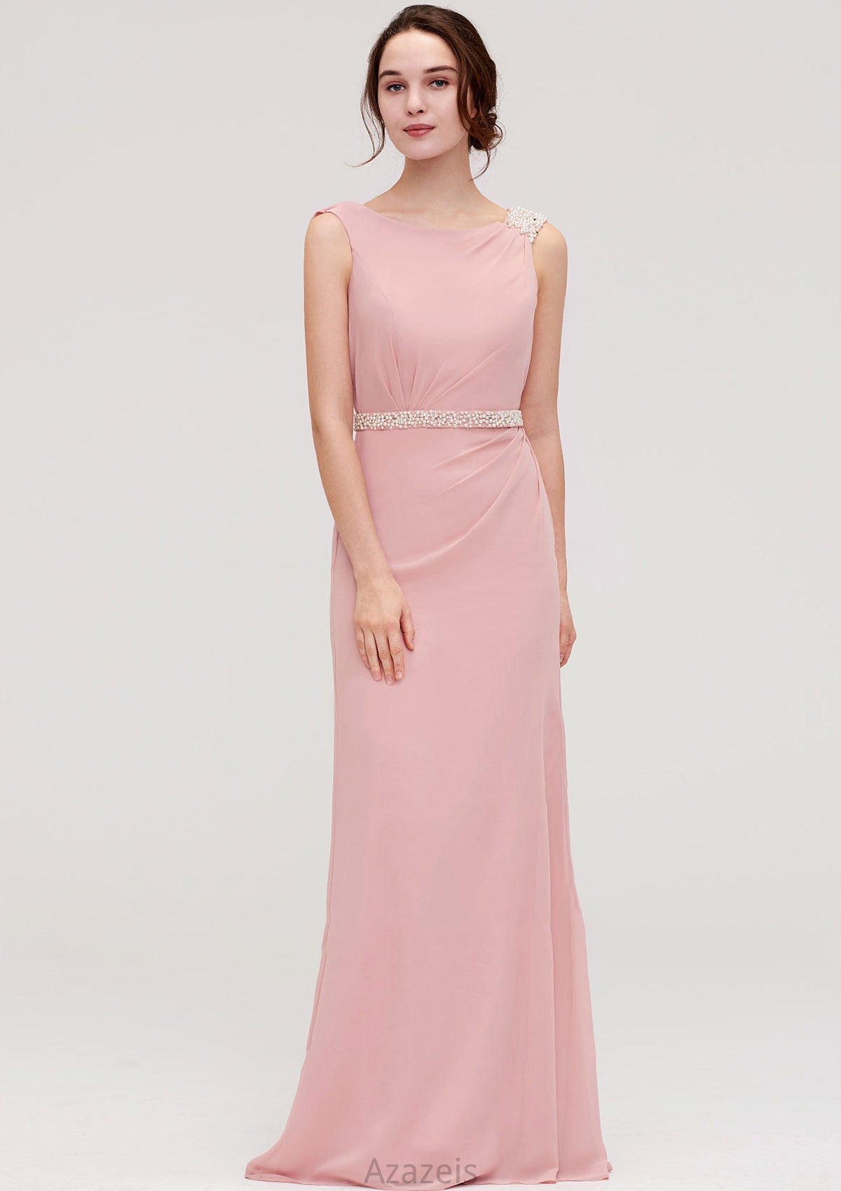 Sleeveless Sheath/Column Long/Floor-Length Chiffon Bridesmaid Dresses With Waistband Beading Noelle DFP0025317