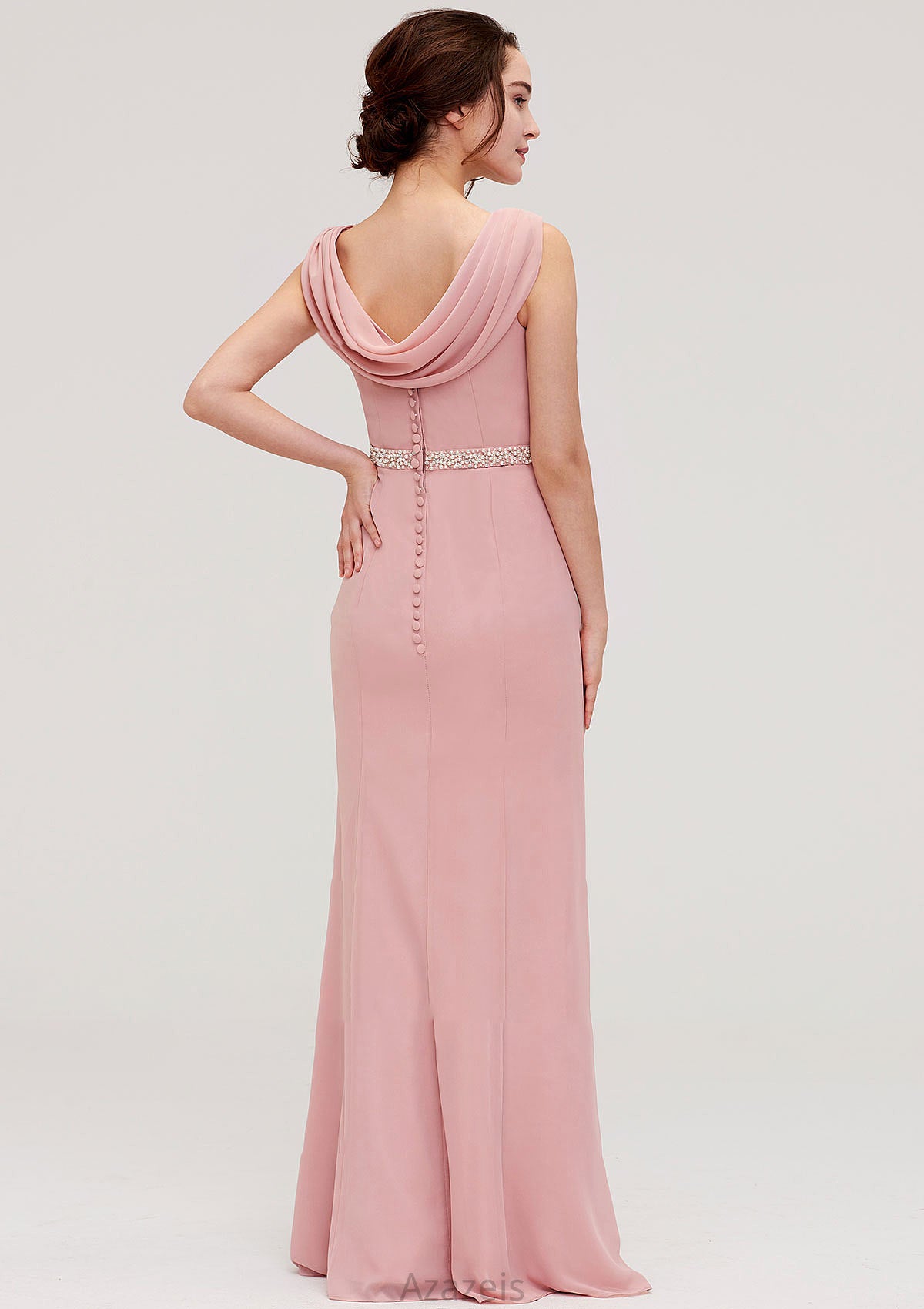 Sleeveless Sheath/Column Long/Floor-Length Chiffon Bridesmaid Dresses With Waistband Beading Noelle DFP0025317