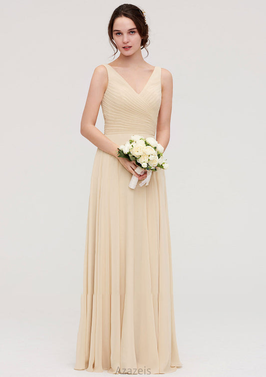 A-line/Princess V Neck Long/Floor-Length A-line/Princess Chiffon Bridesmaid Dresses With Sashes Pleated Maggie DFP0025322