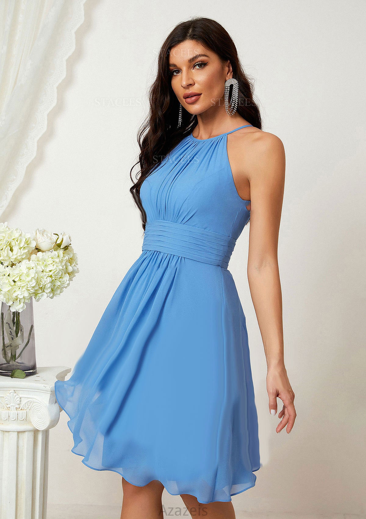 A-line Halter Sleeveless Knee-Length Chiffon Bridesmaid Dresses With Pleated    Adrianna DFP0025324