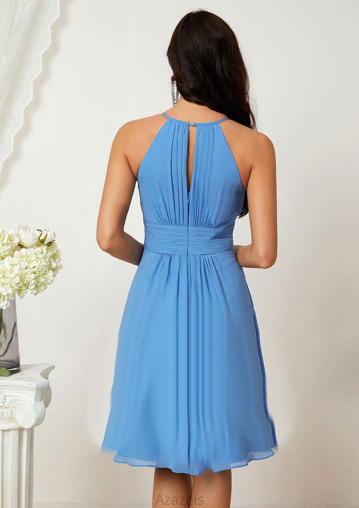 A-line Halter Sleeveless Knee-Length Chiffon Bridesmaid Dresses With Pleated    Adrianna DFP0025324