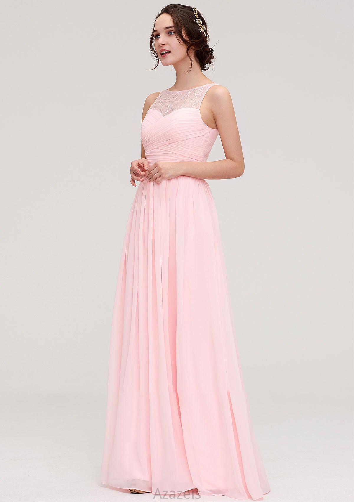 Sleeveless Chiffon A-line/Princess Long/Floor-Length Wedding Party Bridesmaid Dresses With Pleated Lace Rayne DFP0025332