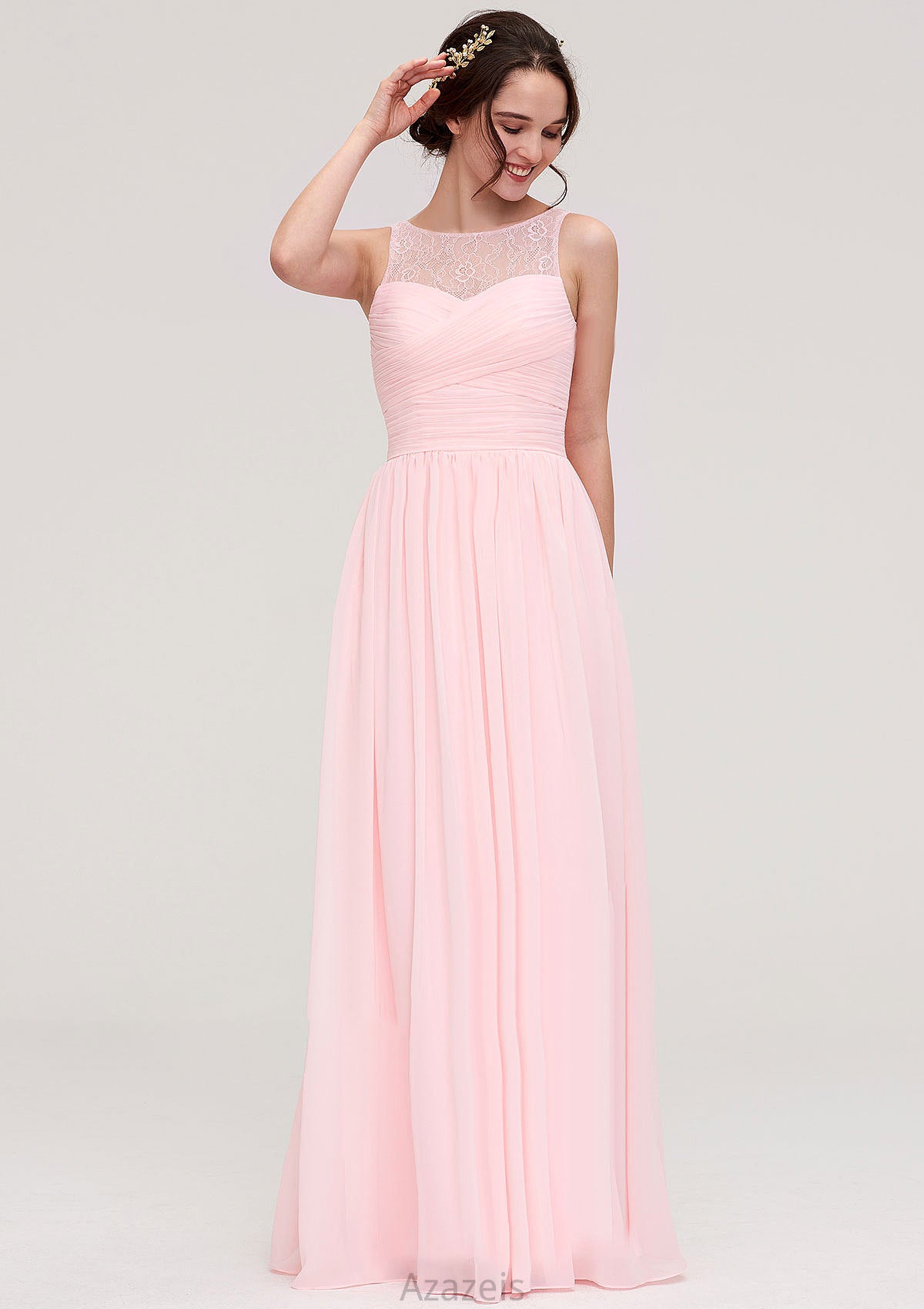 Sleeveless Chiffon A-line/Princess Long/Floor-Length Wedding Party Bridesmaid Dresses With Pleated Lace Rayne DFP0025332