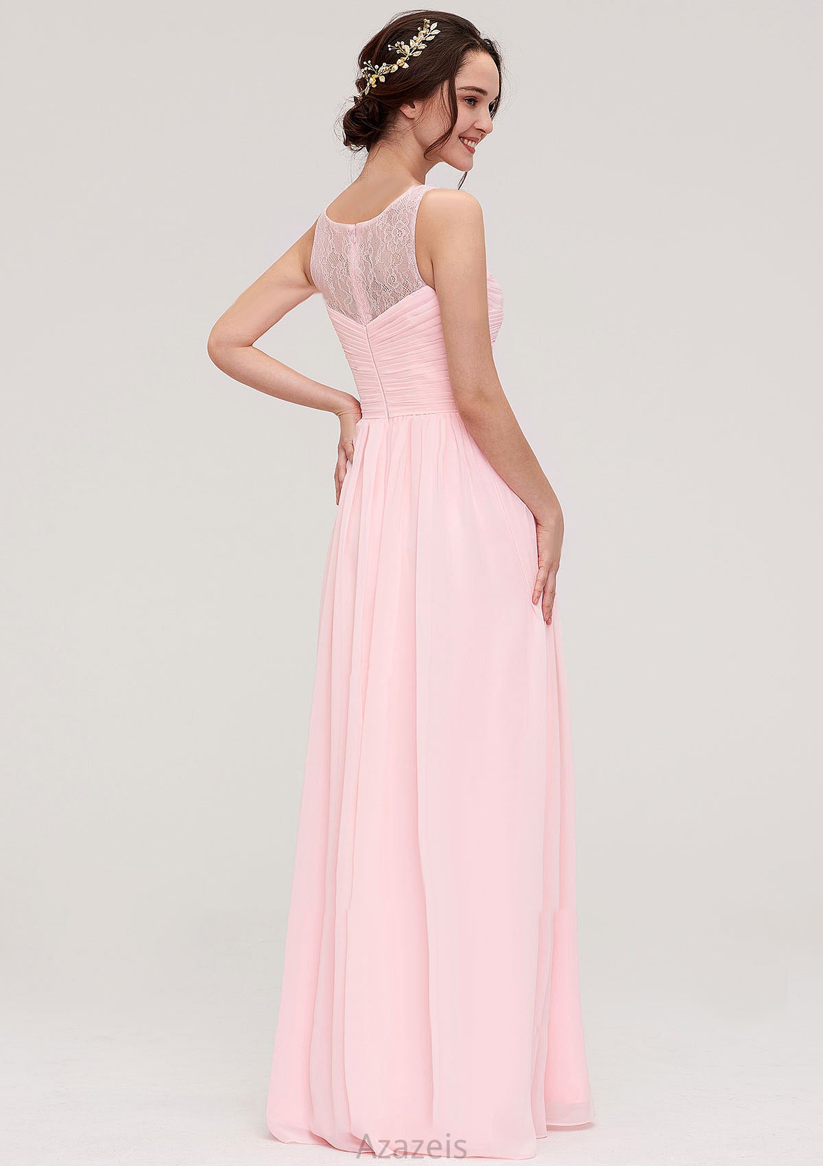 Sleeveless Chiffon A-line/Princess Long/Floor-Length Wedding Party Bridesmaid Dresses With Pleated Lace Rayne DFP0025332