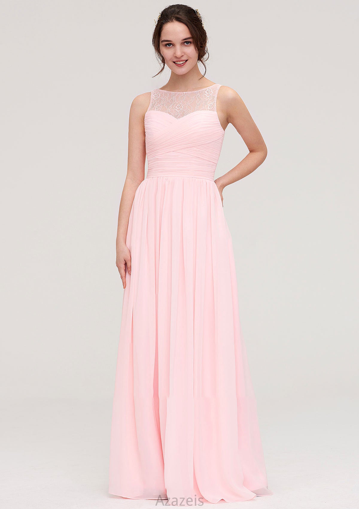 Sleeveless Chiffon A-line/Princess Long/Floor-Length Wedding Party Bridesmaid Dresses With Pleated Lace Rayne DFP0025332