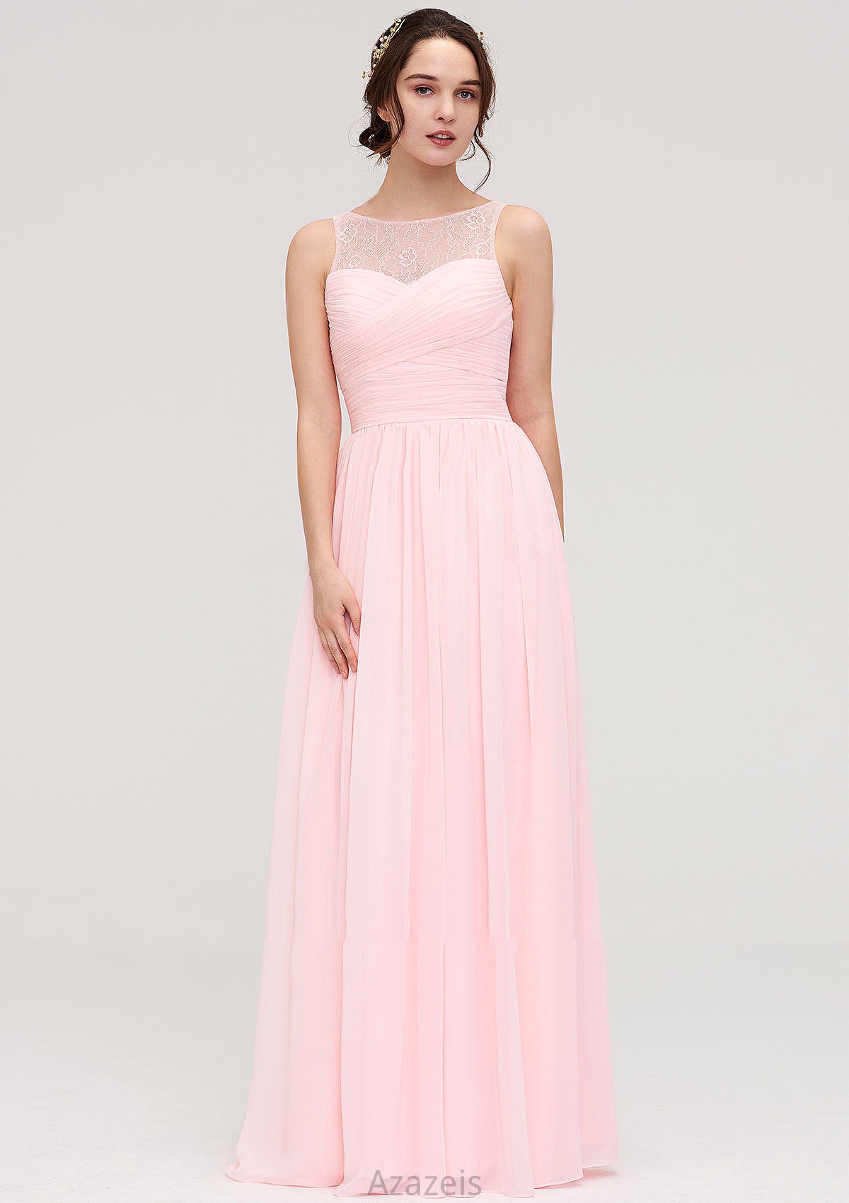 Sleeveless Chiffon A-line/Princess Long/Floor-Length Wedding Party Bridesmaid Dresses With Pleated Lace Rayne DFP0025332