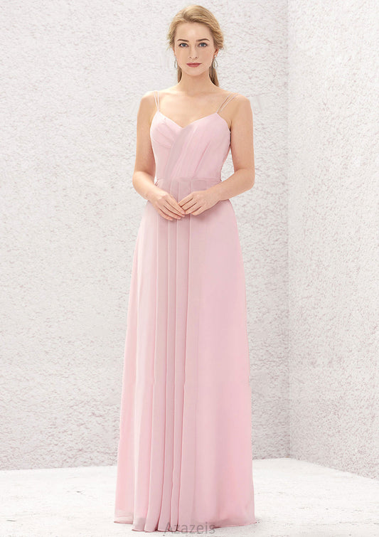 A-line Sweetheart Sleeveless Long/Floor-Length Chiffon Bridesmaid Dresses With Pleated Cara DFP0025335