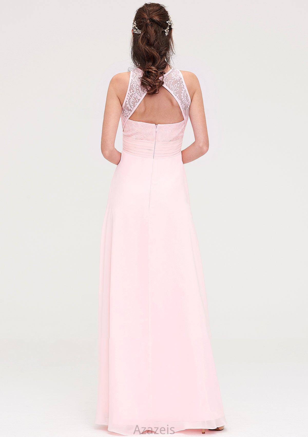 Sleeveless Scoop Neck Chiffon A-line/Princess Long/Floor-Length Bridesmaid Dresseses With Split Lace Jazlyn DFP0025349