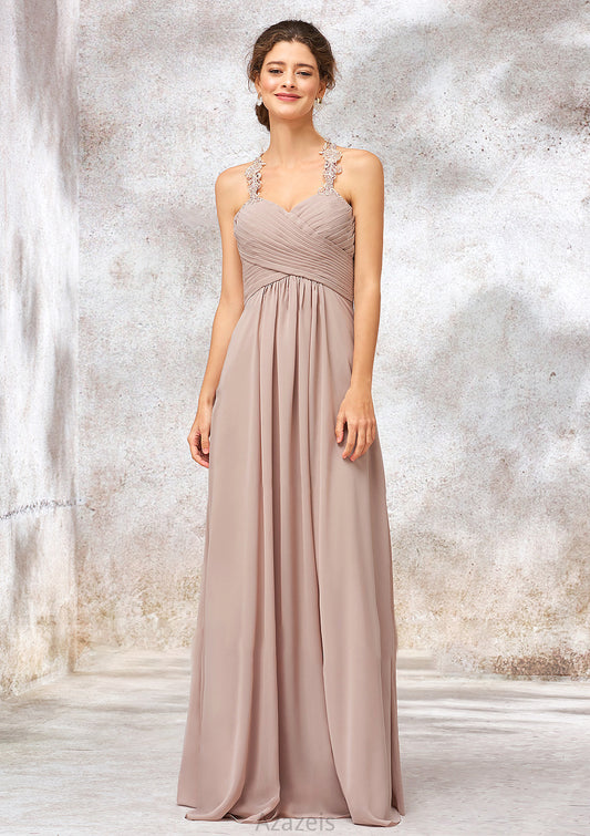 A-line Sweetheart Sleeveless Chiffon Long/Floor-Length Bridesmaid Dresses With Lace Pleated Kelly DFP0025365