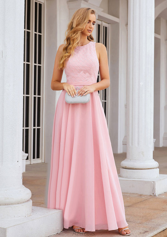 A-line Scalloped Neck Sleeveless Chiffon Long/Floor-Length Bridesmaid Dresses With Beading Renee DFP0025393