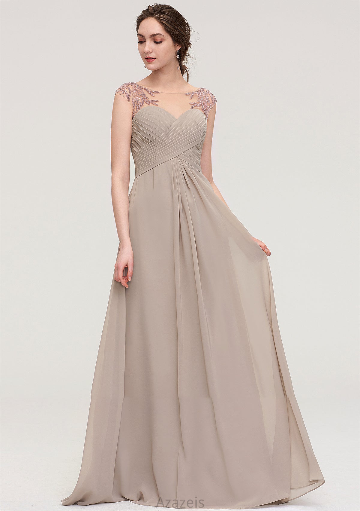 Sleeveless Scoop Neck Long/Floor-Length A-line/Princess Chiffon Bridesmaid Dresses With Pleated Beading -Bridesmaid Dresseses
 Marilyn DFP0025396