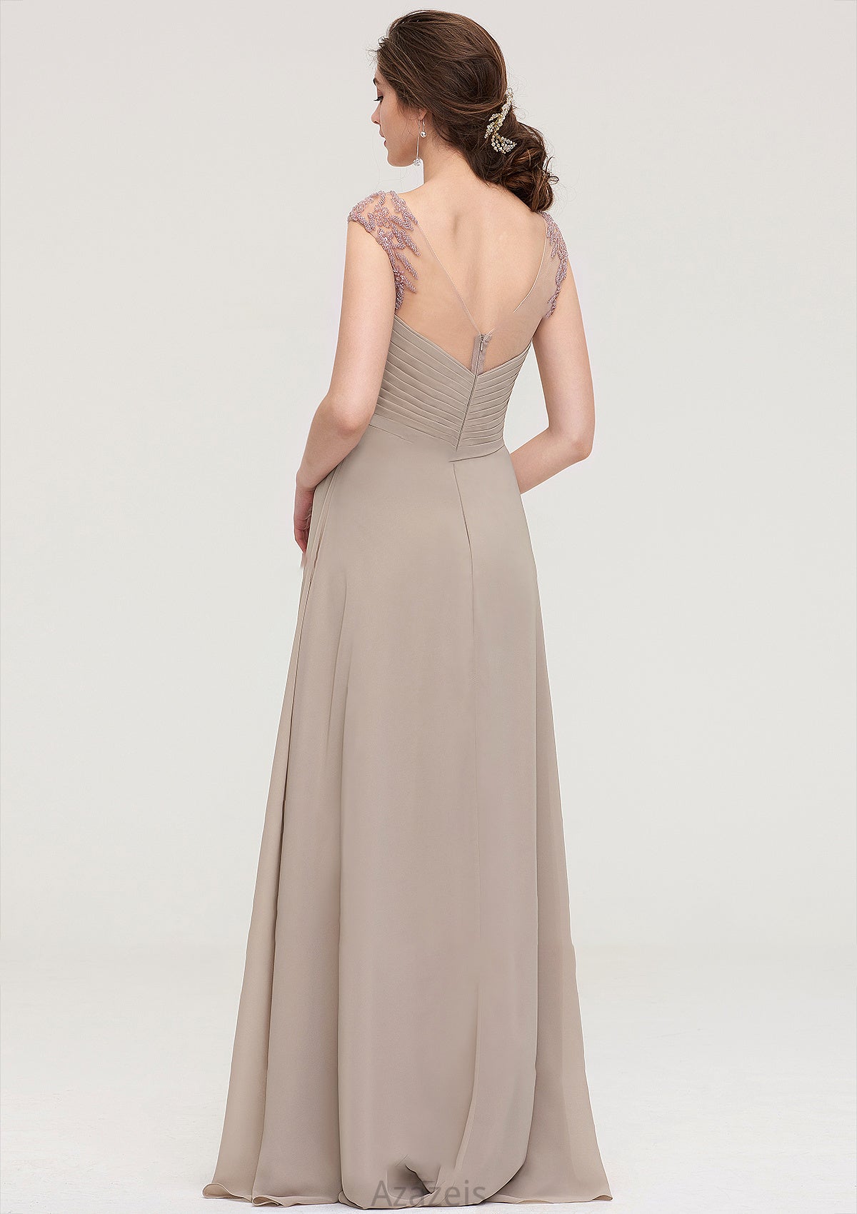 Sleeveless Scoop Neck Long/Floor-Length A-line/Princess Chiffon Bridesmaid Dresses With Pleated Beading -Bridesmaid Dresseses
 Marilyn DFP0025396