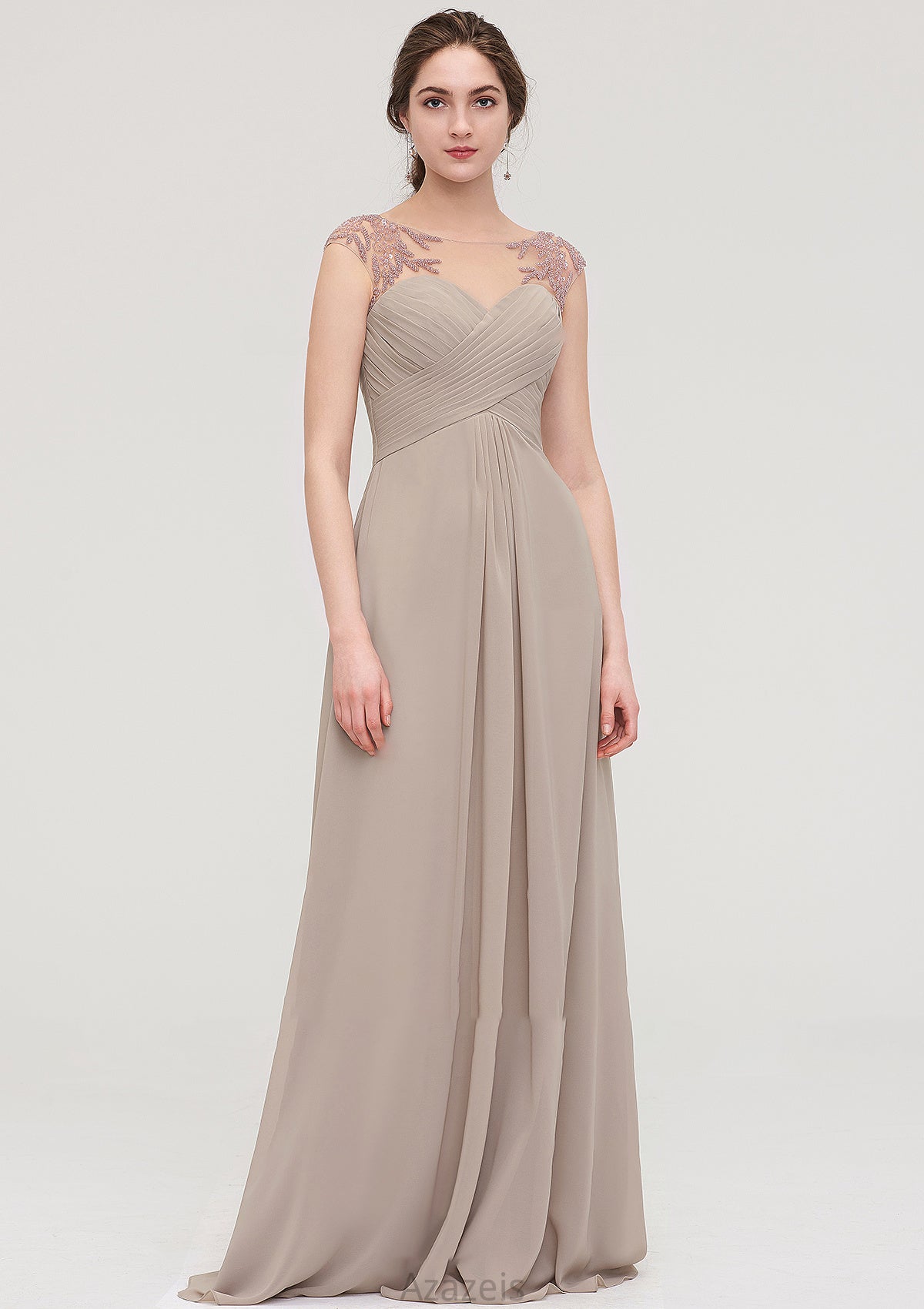 Sleeveless Scoop Neck Long/Floor-Length A-line/Princess Chiffon Bridesmaid Dresses With Pleated Beading -Bridesmaid Dresseses
 Marilyn DFP0025396