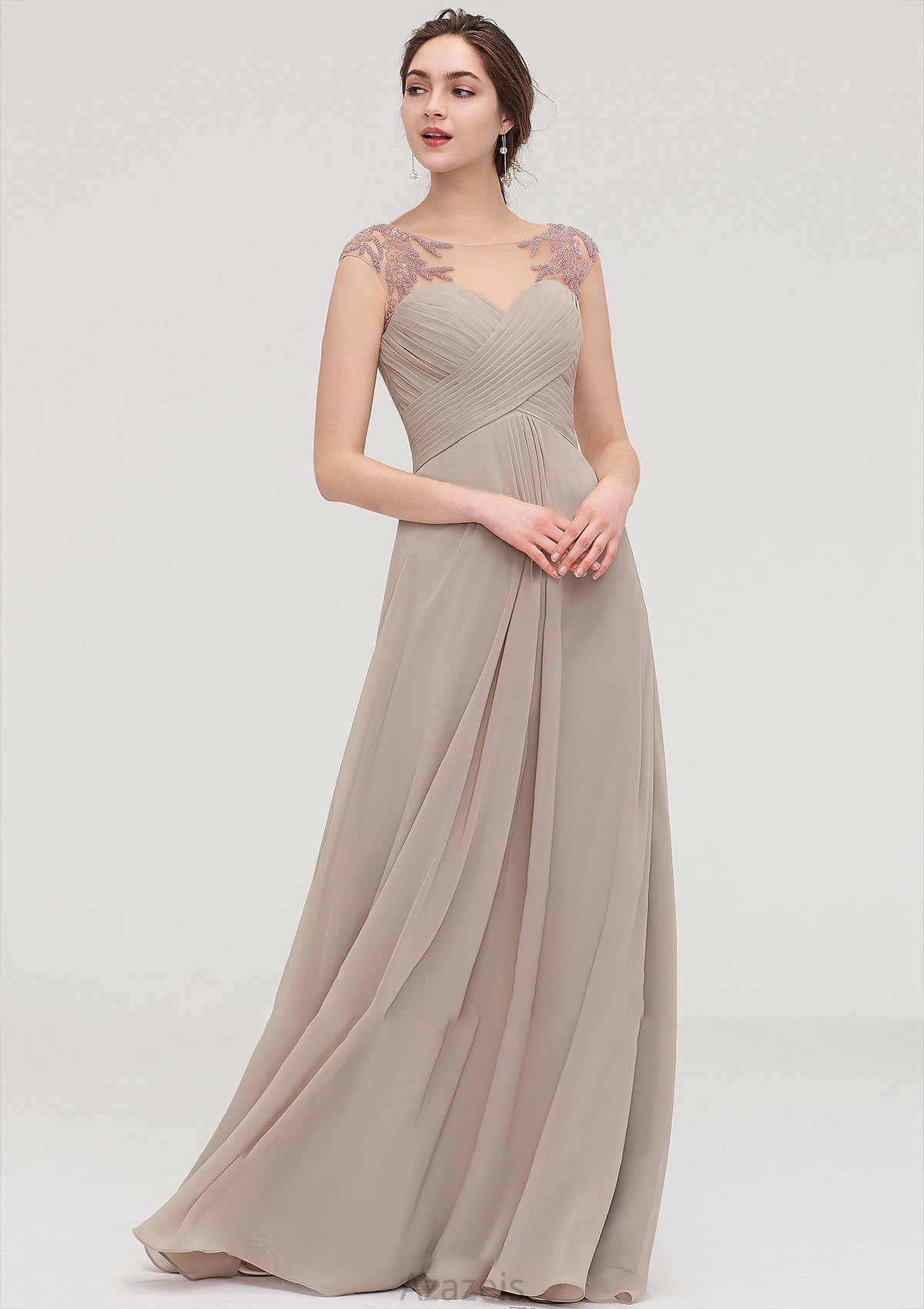 Sleeveless Scoop Neck Long/Floor-Length A-line/Princess Chiffon Bridesmaid Dresses With Pleated Beading -Bridesmaid Dresseses
 Marilyn DFP0025396