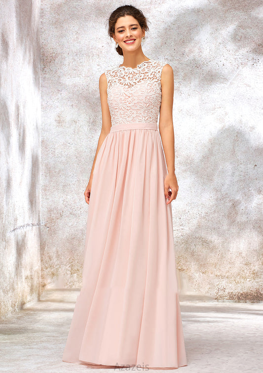 Scoop Neck Sleeveless Long/Floor-Length Chiffon A-line/Princess Bridesmaid Dresses With Lace Alexandra DFP0025398
