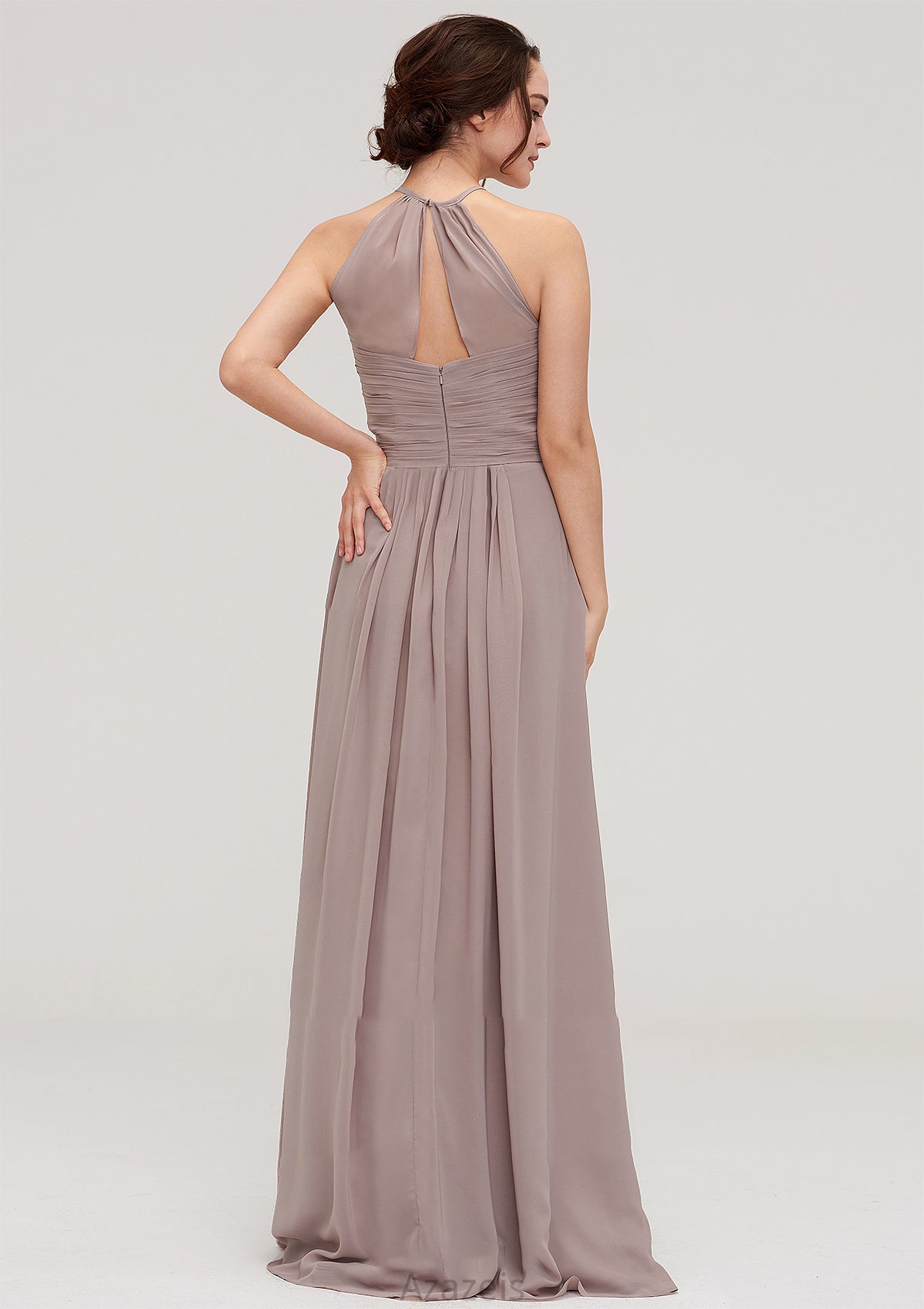 Scoop Neck Sleeveless A-line/Princess Chiffon Long/Floor-Length Bridesmaid Dresseses With Pleated Cristal DFP0025399