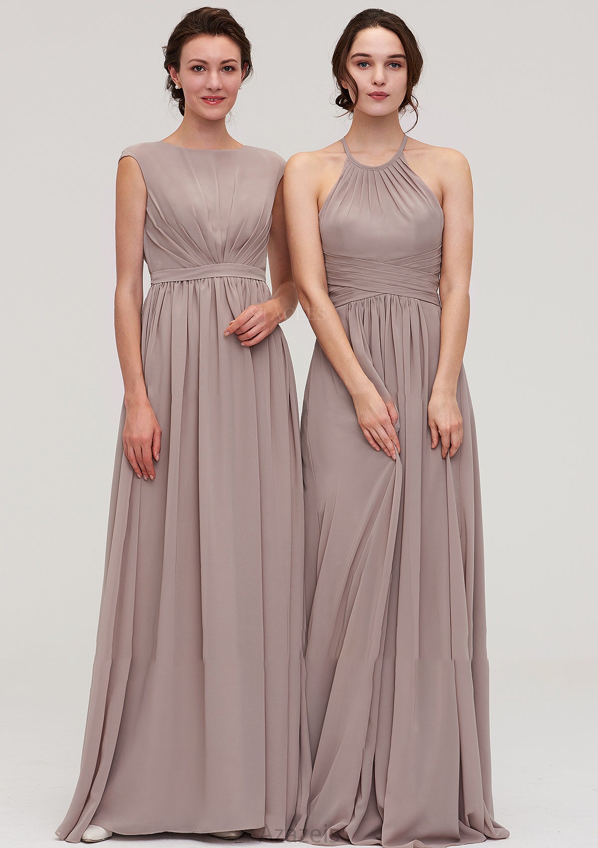 Scoop Neck Sleeveless A-line/Princess Chiffon Long/Floor-Length Bridesmaid Dresseses With Pleated Cristal DFP0025399