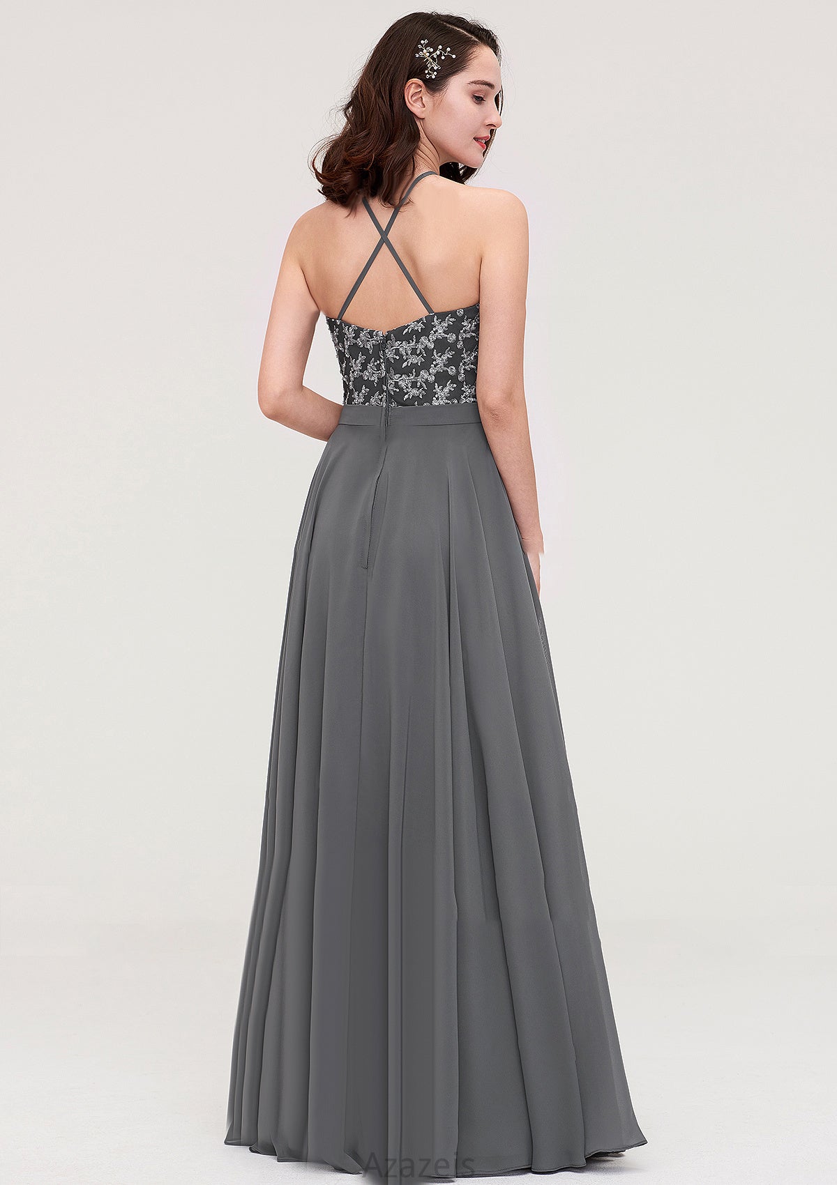 A-line/Princess Halter Long/Floor-Length Chiffon A-line/Princess Bridesmaid Dresses With Appliqued Averie DFP0025402