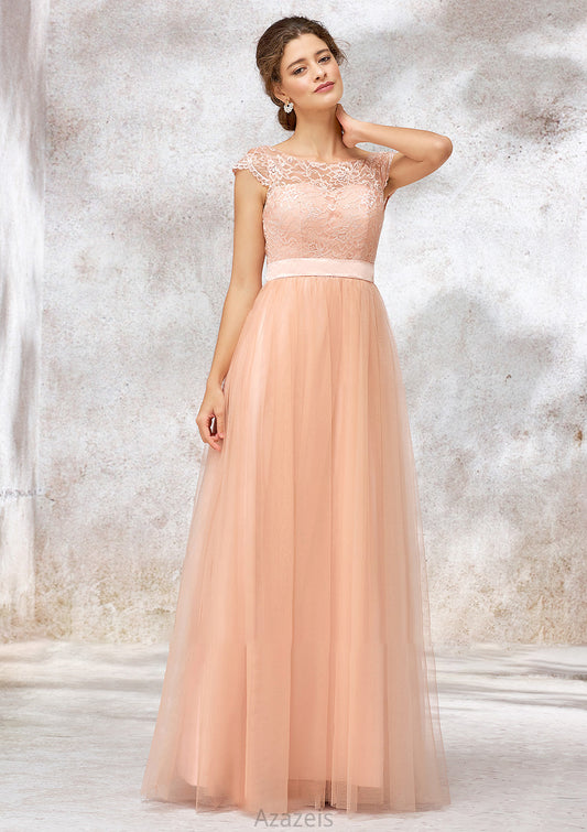 Sleeveless Bateau Long/Floor-Length Tulle A-line/Princess Bridesmaid Dresses With Sashes Lace Rayne DFP0025405