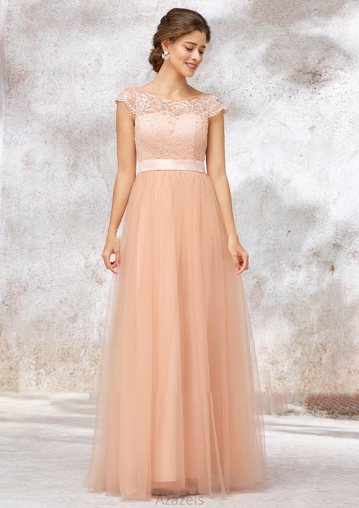 Sleeveless Bateau Long/Floor-Length Tulle A-line/Princess Bridesmaid Dresses With Sashes Lace Rayne DFP0025405