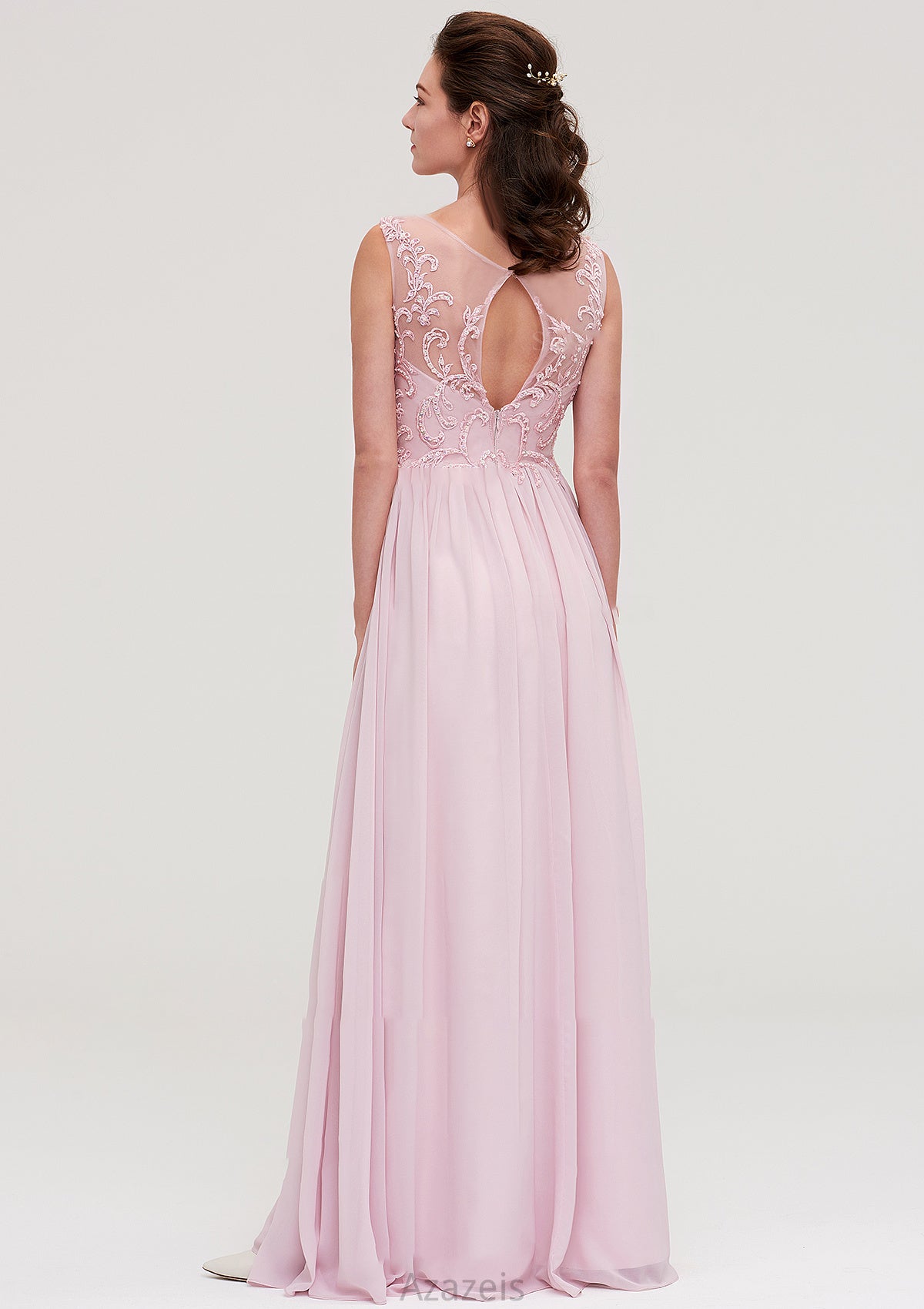 Sleeveless V Neck A-line/Princess Chiffon Long/Floor-Length Bridesmaid Dresseses With Beading Appliqued Clara DFP0025410