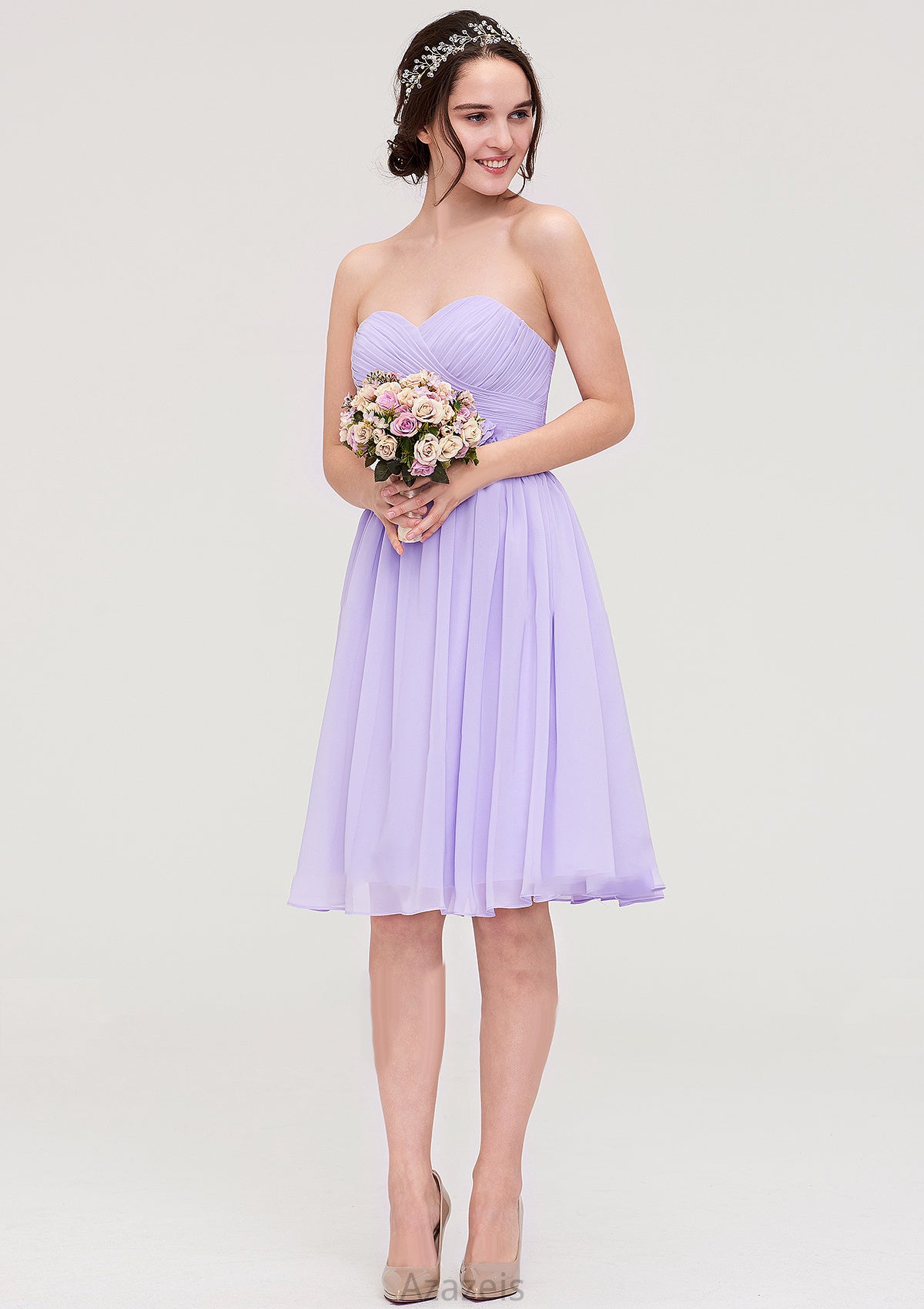 Sleeveless Sweetheart Chiffon Knee-Length A-line/Princess Bridesmaid Dresses With Pleated Flowers Mariela DFP0025413