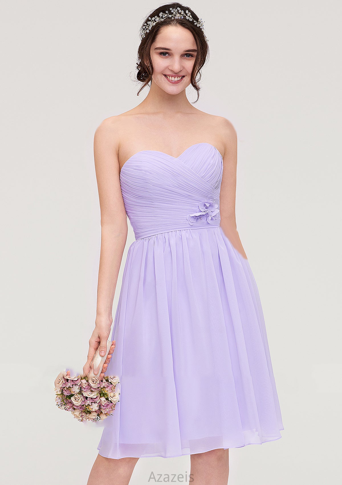 Sleeveless Sweetheart Chiffon Knee-Length A-line/Princess Bridesmaid Dresses With Pleated Flowers Mariela DFP0025413