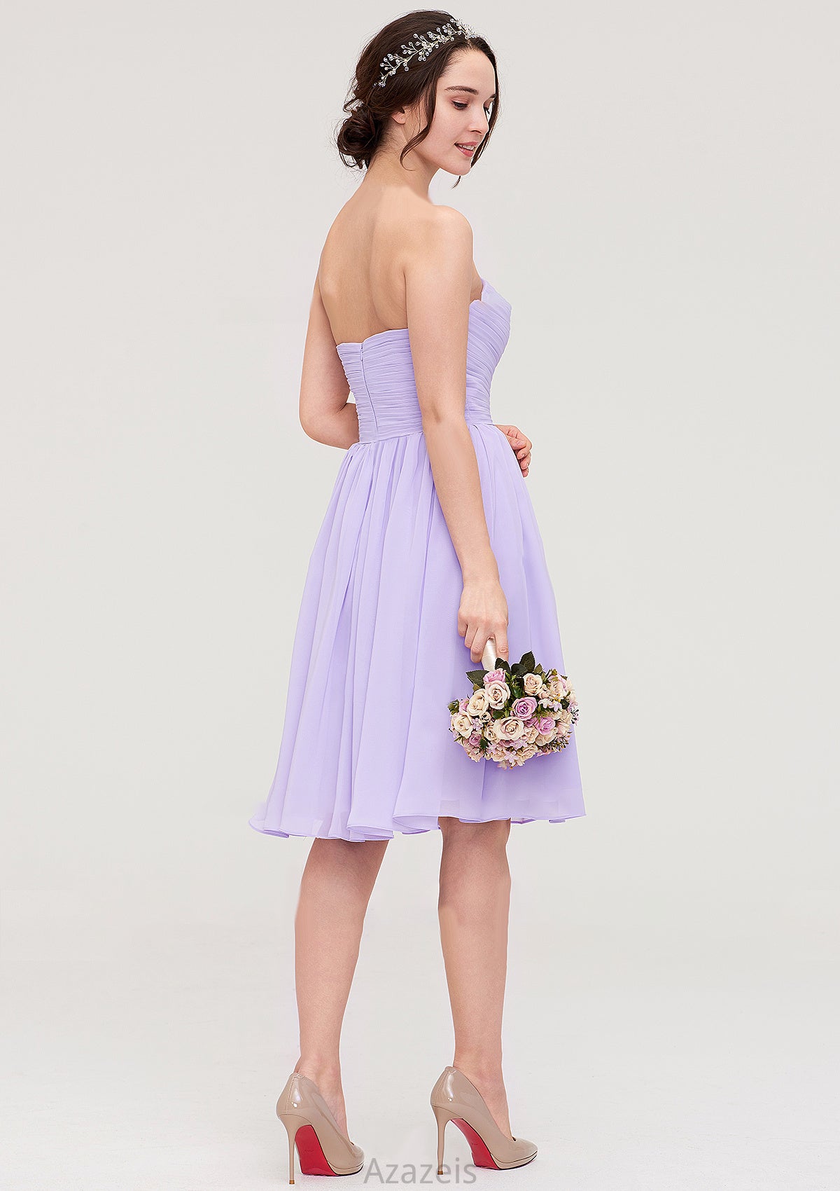 Sleeveless Sweetheart Chiffon Knee-Length A-line/Princess Bridesmaid Dresses With Pleated Flowers Mariela DFP0025413