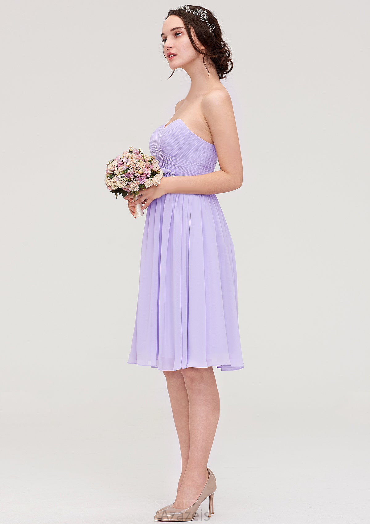 Sleeveless Sweetheart Chiffon Knee-Length A-line/Princess Bridesmaid Dresses With Pleated Flowers Mariela DFP0025413