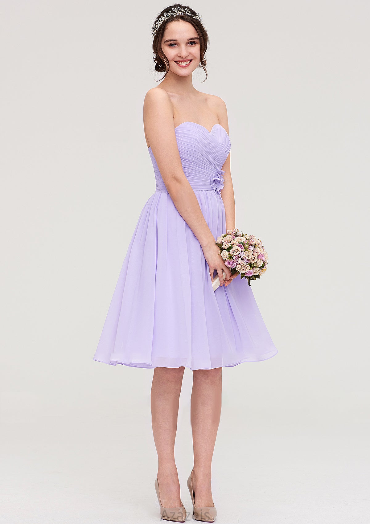 Sleeveless Sweetheart Chiffon Knee-Length A-line/Princess Bridesmaid Dresses With Pleated Flowers Mariela DFP0025413