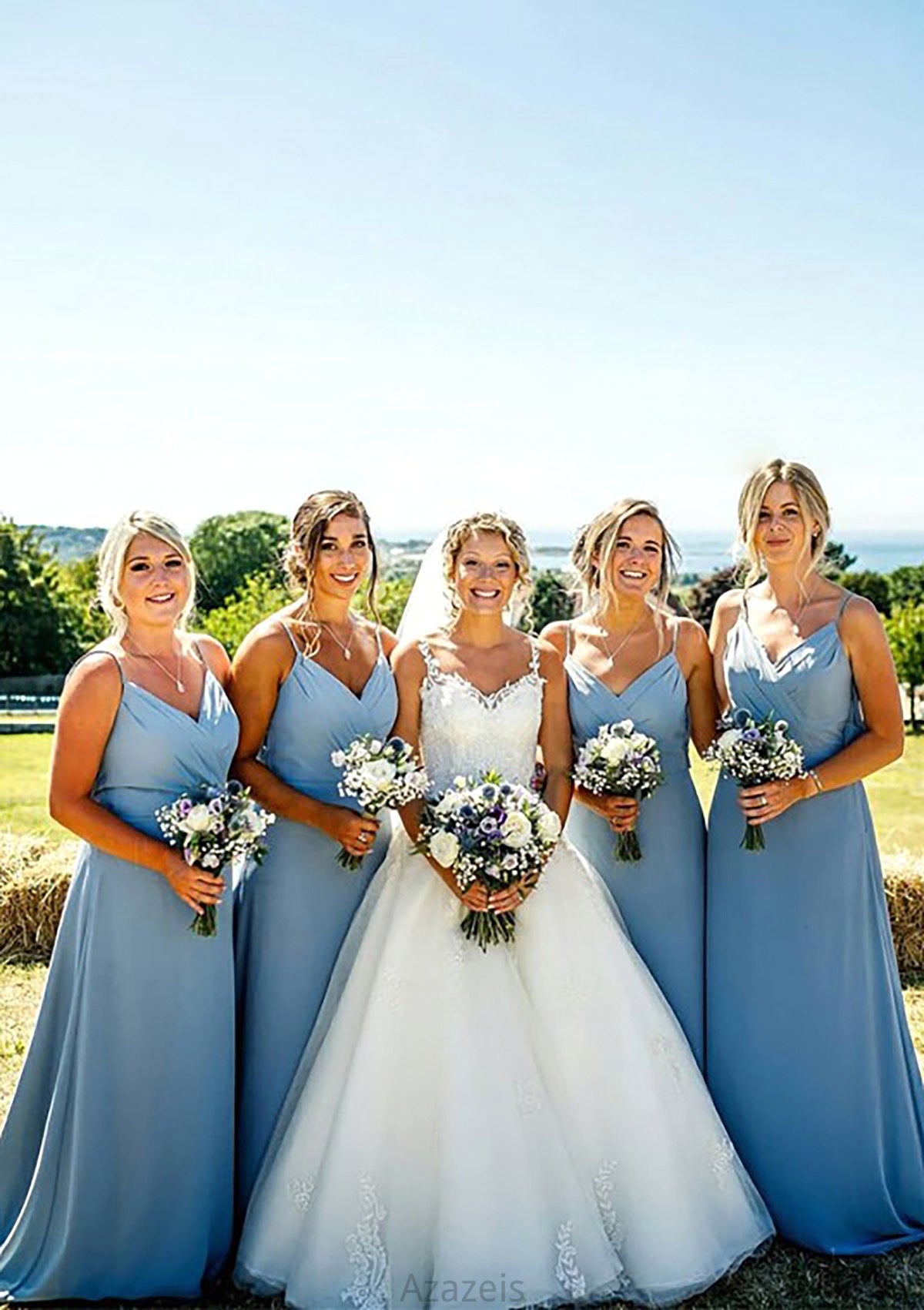 A-line V Neck Sleeveless Court Train Chiffon Bridesmaid Dresses With Pleated Madyson DFP0025419