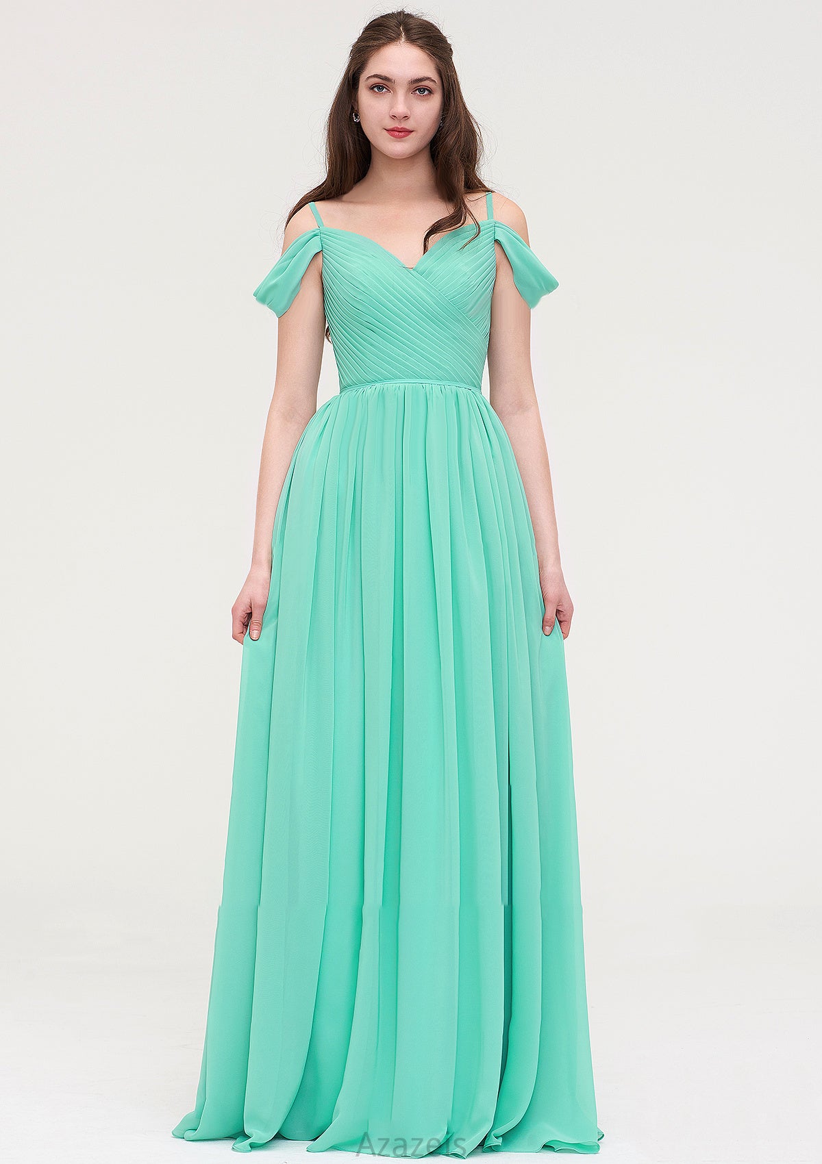 Sweetheart Sleeveless Long/Floor-Length Chiffon A-line/Princess Bridesmaid Dresses With Pleated Mildred DFP0025422