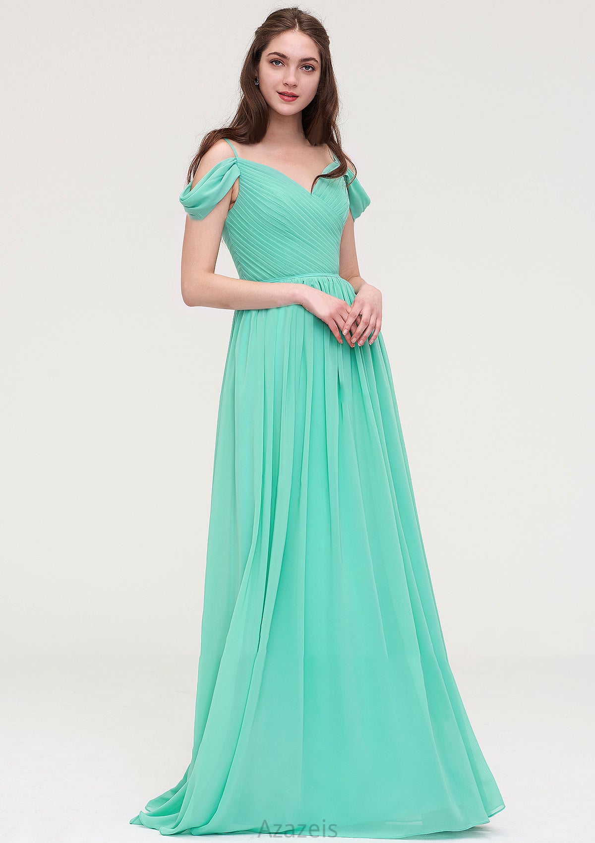 Sweetheart Sleeveless Long/Floor-Length Chiffon A-line/Princess Bridesmaid Dresses With Pleated Mildred DFP0025422