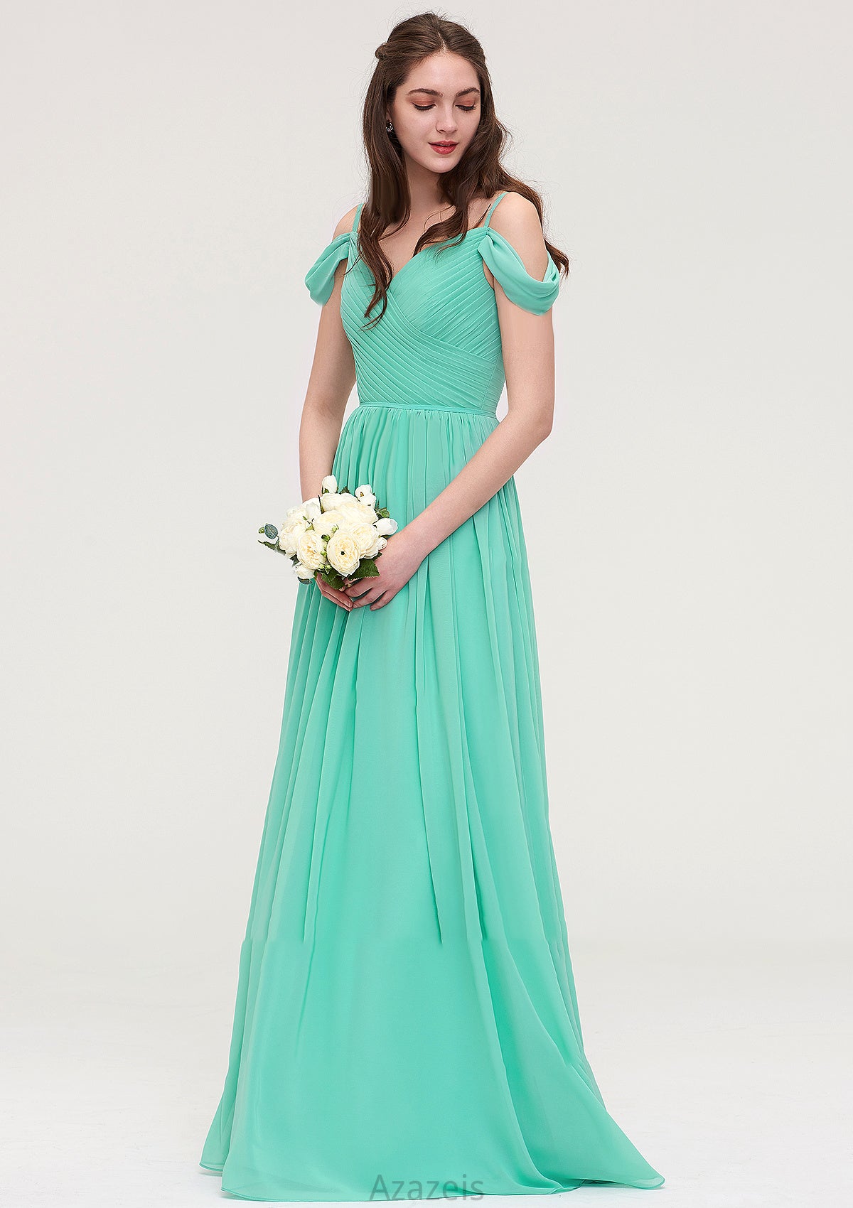 Sweetheart Sleeveless Long/Floor-Length Chiffon A-line/Princess Bridesmaid Dresses With Pleated Mildred DFP0025422