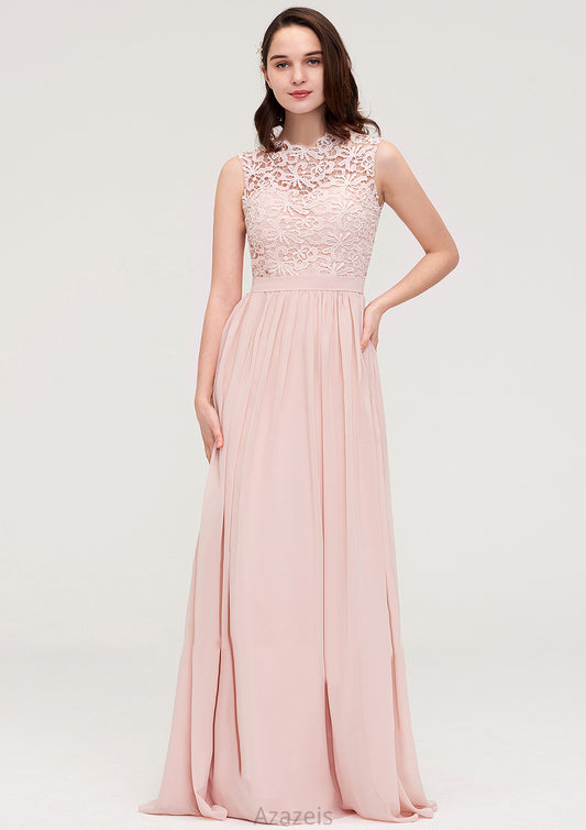 Sleeveless Scalloped Neck Long/Floor-Length Chiffon A-line/Princess Bridesmaid Dresses With Lace Vivien DFP0025434