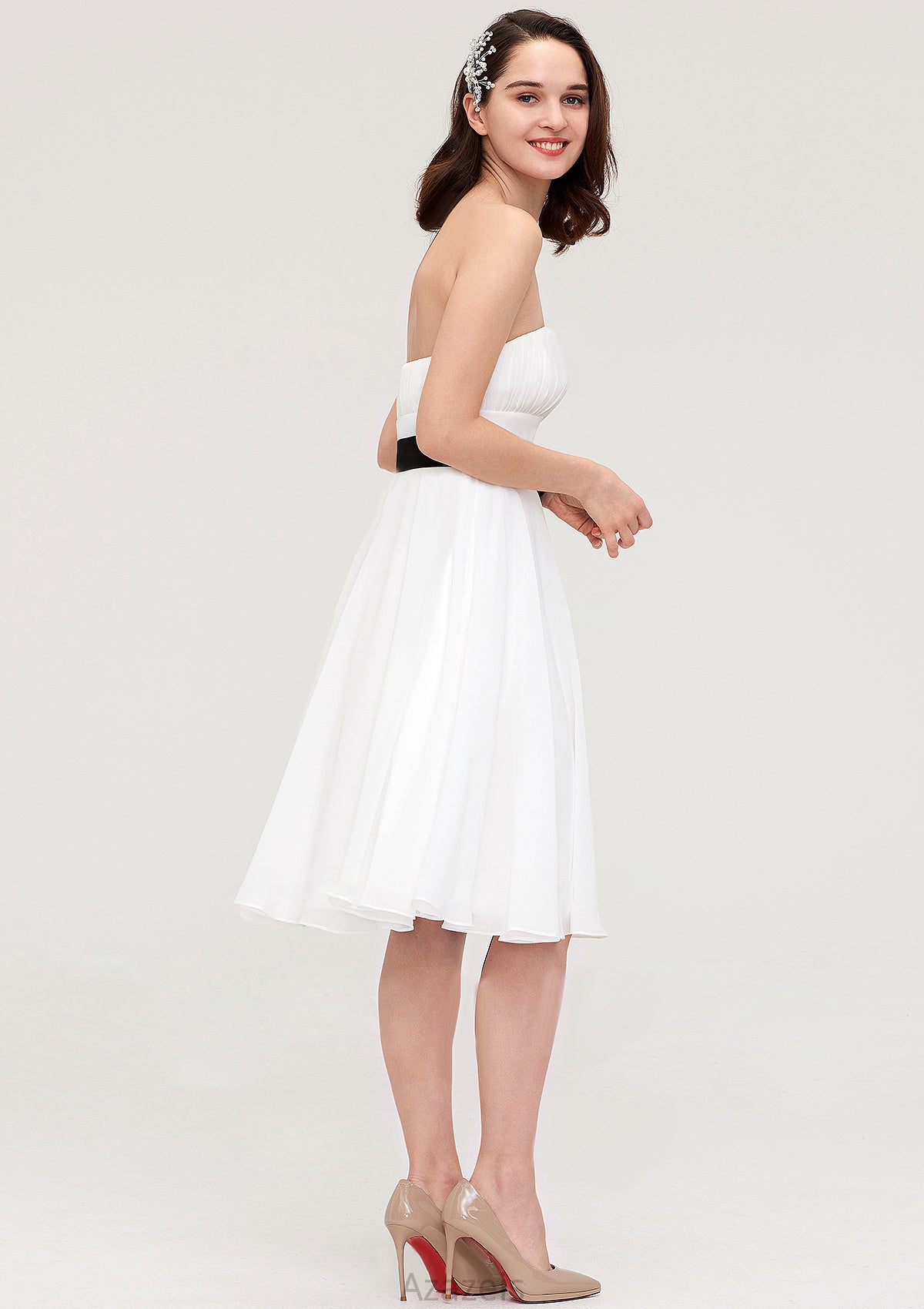 Strapless Sleeveless Knee-Length Chiffon A-line/Princess Bridesmaid Dresses With Pleated Sashes Clare DFP0025436