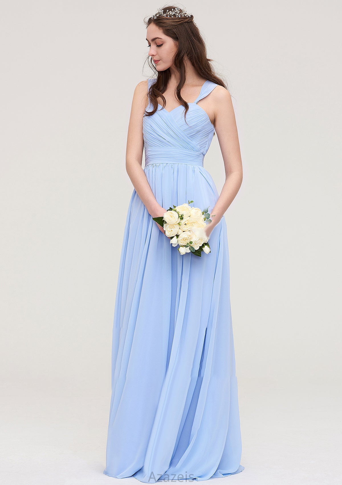 Sleeveless Sweetheart Long/Floor-Length Chiffon A-line/Princess Bridesmaid Dresses With Pleated Viviana DFP0025437