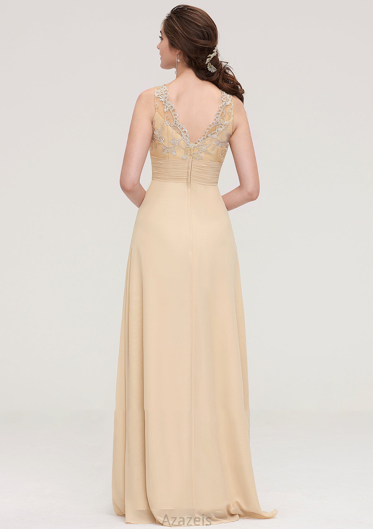 Sleeveless Halter Open Back Long/Floor-Length Sheath/Column Chiffon Bridesmaid Dresses With Pleated Lace Madilynn DFP0025451