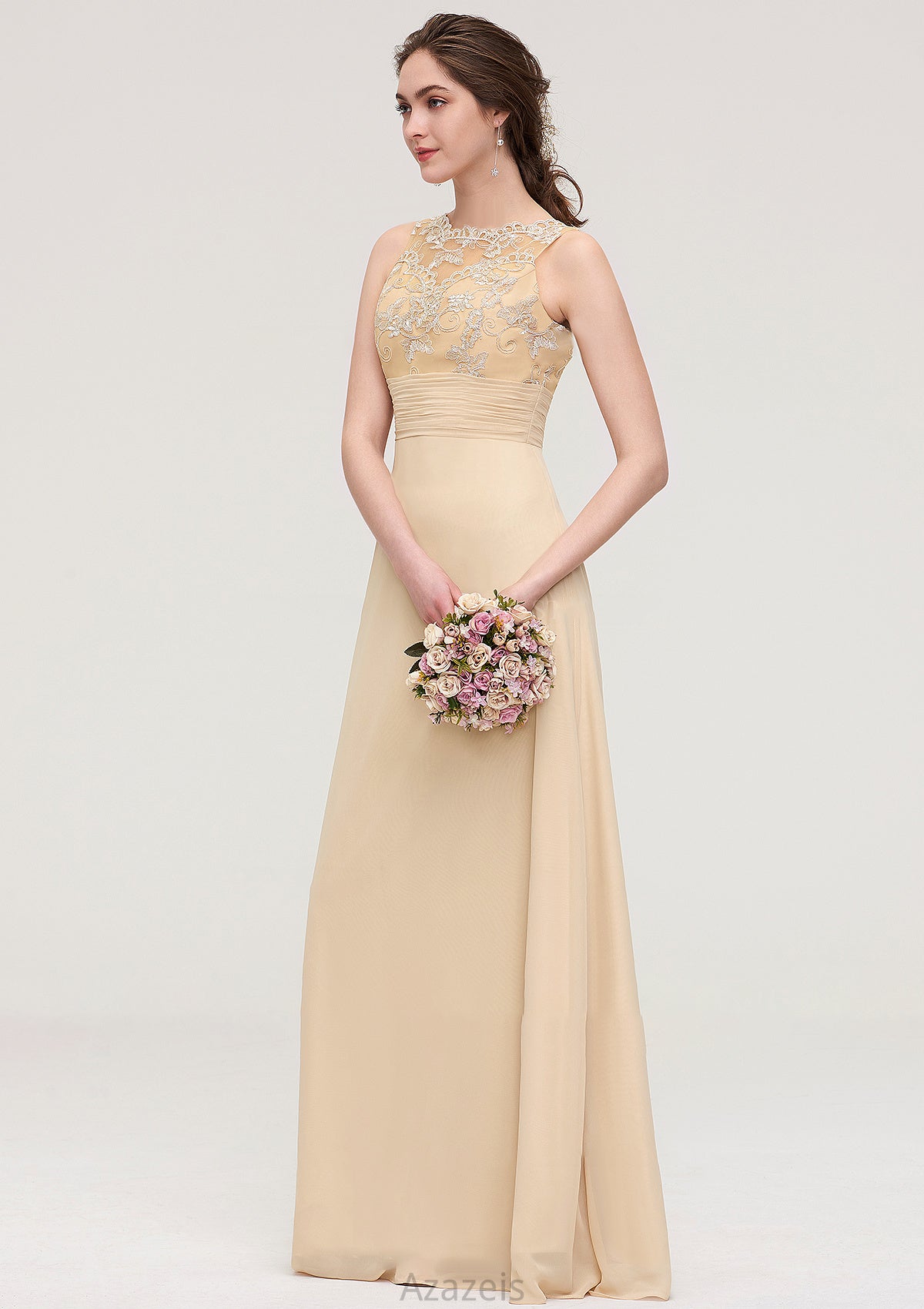 Sleeveless Halter Open Back Long/Floor-Length Sheath/Column Chiffon Bridesmaid Dresses With Pleated Lace Madilynn DFP0025451