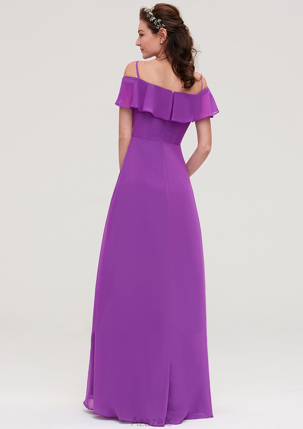 Sleeveless Off-the-Shoulder Chiffon A-line/Princess Long/Floor-Length Bridesmaid Dresseses With Ruffles Belinda DFP0025452