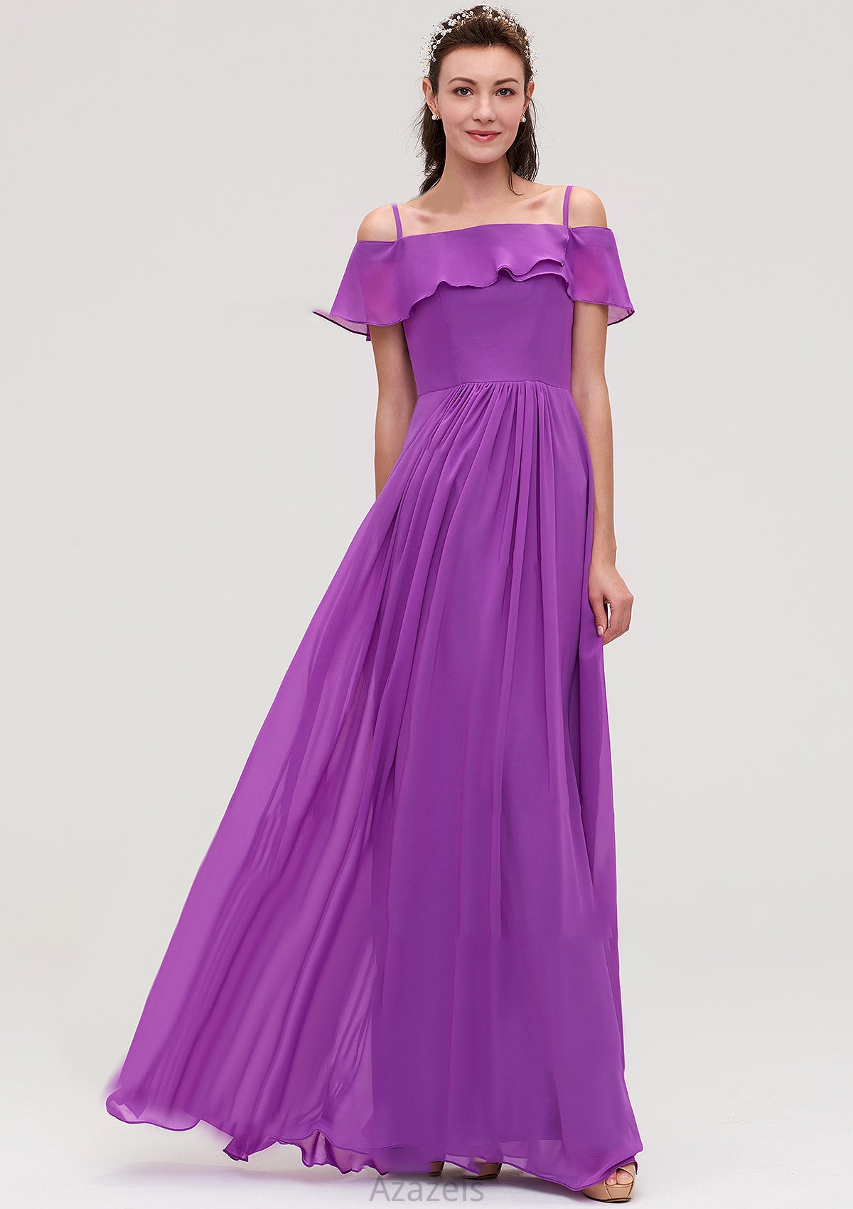 Sleeveless Off-the-Shoulder Chiffon A-line/Princess Long/Floor-Length Bridesmaid Dresseses With Ruffles Belinda DFP0025452