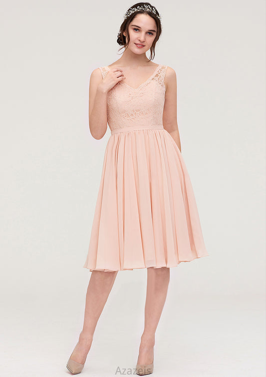 Sleeveless V Neck A-line/Princess Chiffon Knee-Length Bridesmaid Dresses With Lace Deanna DFP0025453